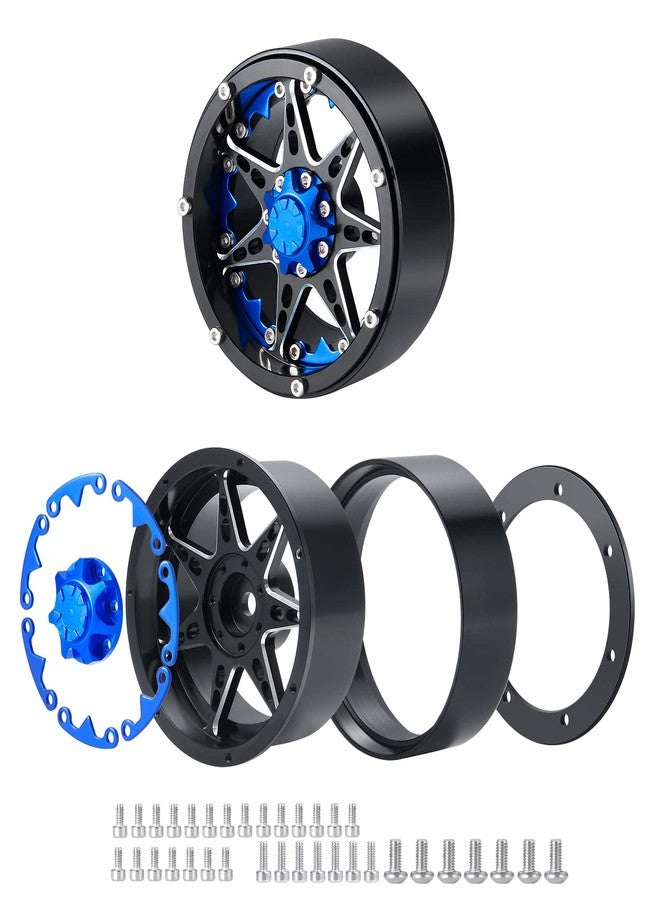 QUE-T 2.2" Metal Beadlock Wheel Rims Set for RC 1/10 Crawler TRX4 SCX10 90046 Pack of 4 (Blue & Black) - Image 3